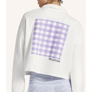 Peloton Women's Polo Sweatshirt Pullover w/- a purple gingham graphic -med